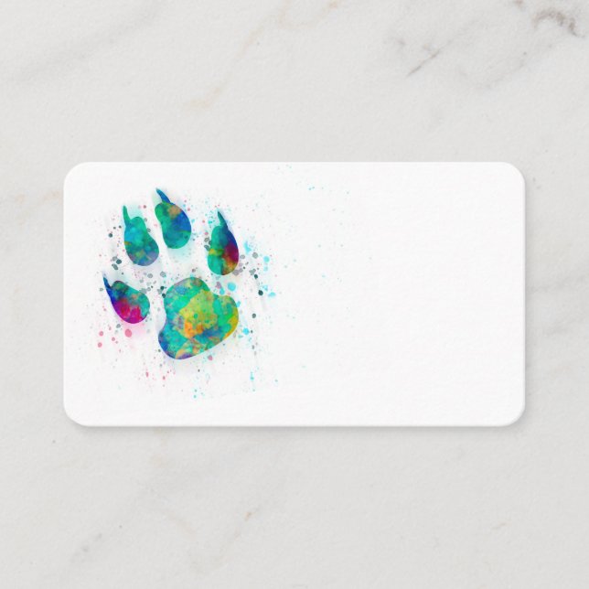 dog paw print colorful watercolor design business card (Front)