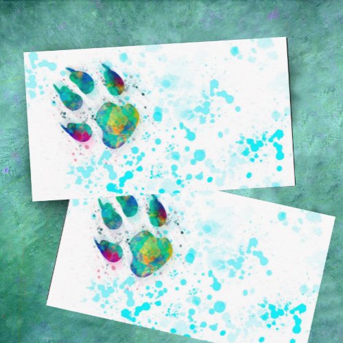 dog paw print colorful watercolor paint design business card