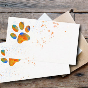 dog paw print colorful watercolor splatter design business card