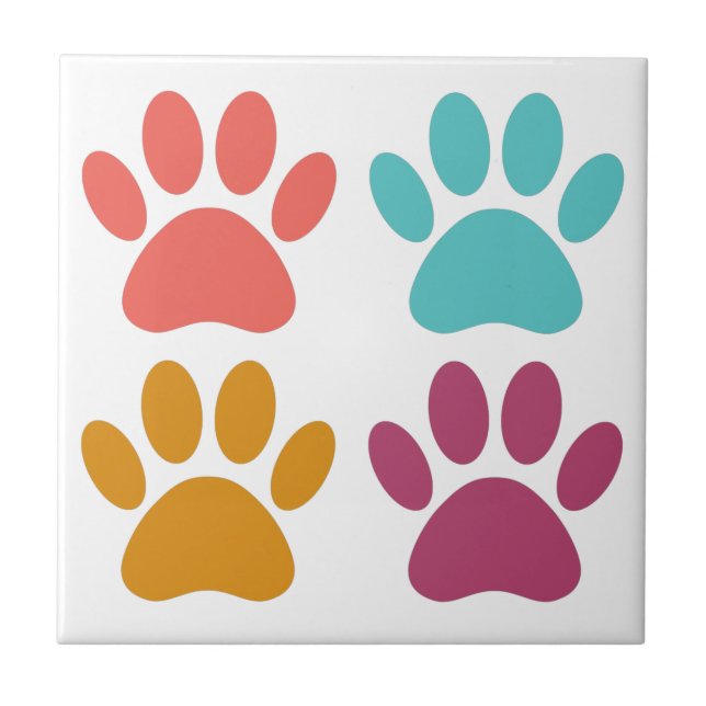 Dog Paw Print Cool Colors Ceramic Tile (Front)
