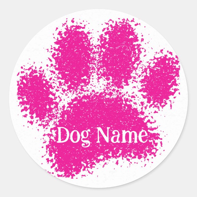 Dog Paw Print Custom Name Rubber Stamp Effect Classic Round Sticker (Front)