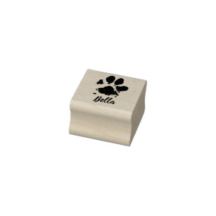 Dog Paw Print Custom Name Signature Wood Rubber Stamp