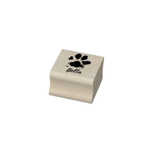 Dog Paw Print Custom Name Signature Wood Rubber Stamp
