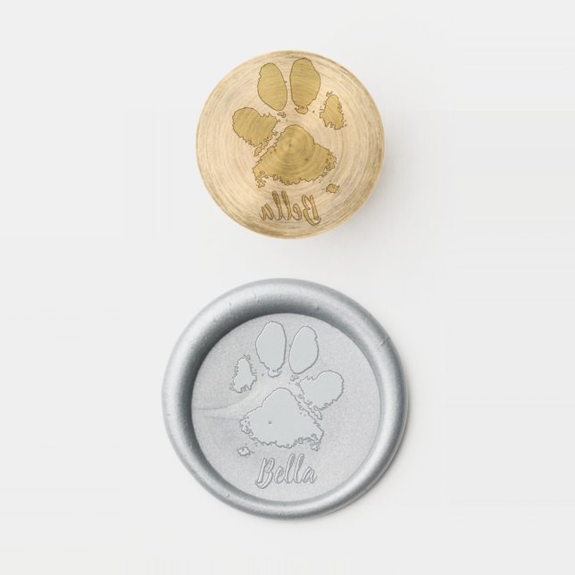 Dog Paw Print Custom Name Signature Wood Wax Seal Stamp (Stamped)