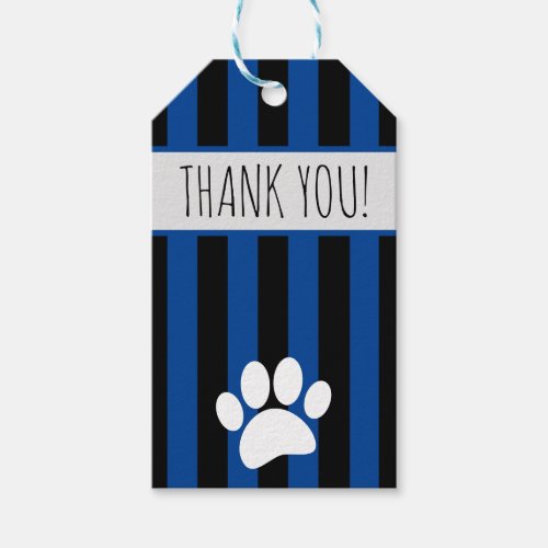 Dog Paw Print Custom Text Black And Blue Gift Tags