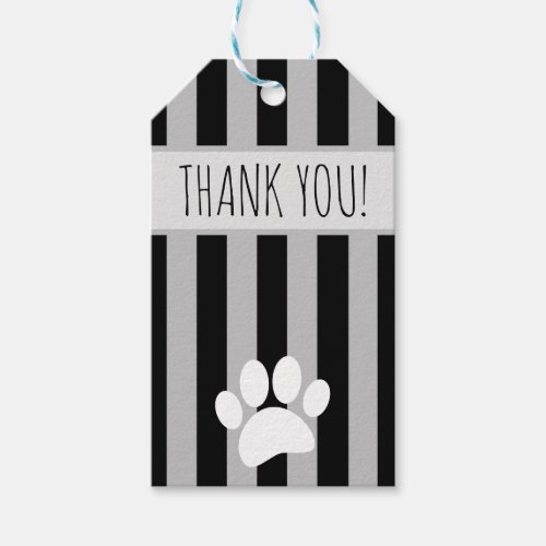 Dog Paw Print Custom Text Black And Gray Gift Tags