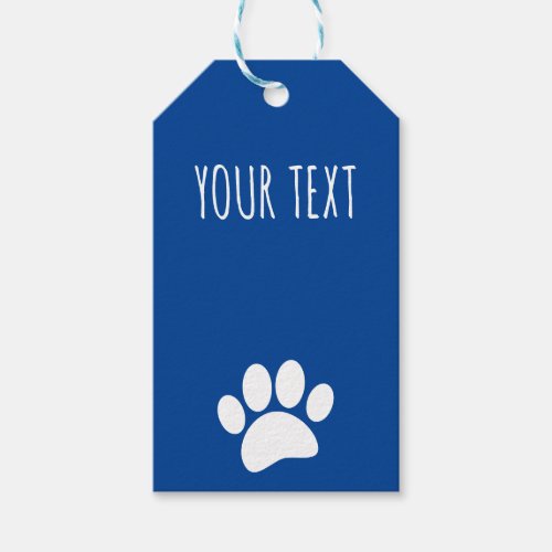 Dog Paw Print Custom Text Blue Pet Gift Tags