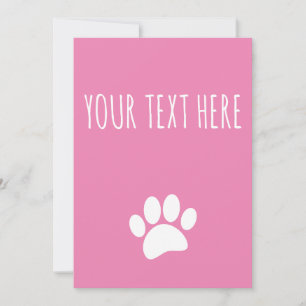 Dog Paw Print Custom Text Pink Invitation