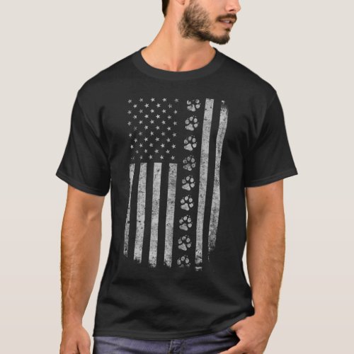 Dog Paw Print Distressed American Flag Police Mili T_Shirt