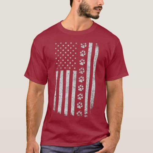 Dog Paw Print Distressed American Flag Police T_Shirt