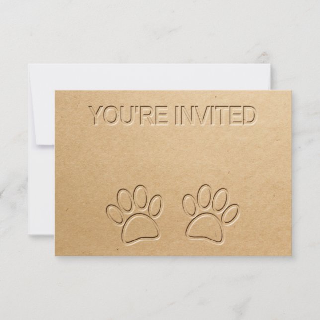 Dog Paw Print Faux Embossed Paper Invitation (Front)