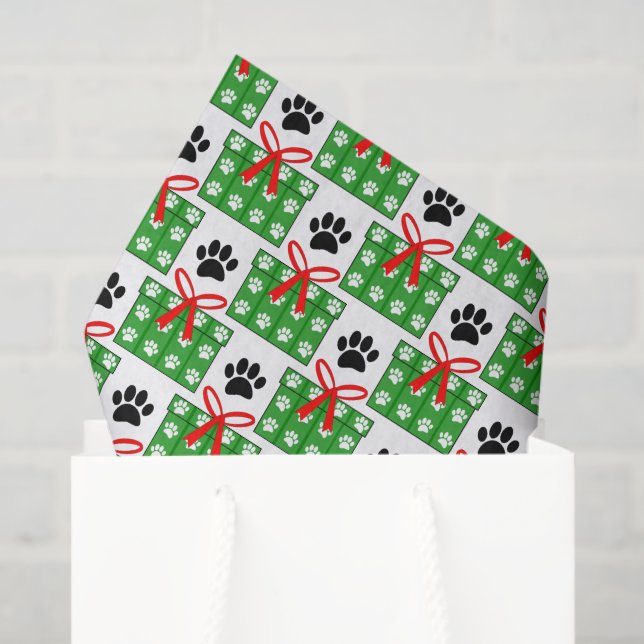 Dog Paw Print Gift Box Pattern Design Red Green Tissue Paper (Gift Bag)