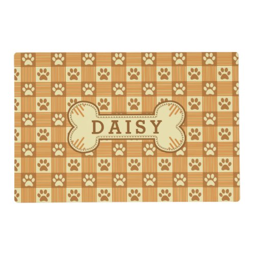 Dog Paw Print Gingham Golden Brown Custom Bone Placemat