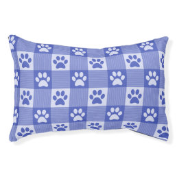Dog Paw Print Gingham Pattern Cute Blue Pet Bed