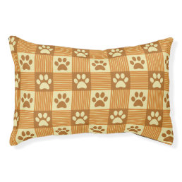 Dog Paw Print Gingham Pattern Cute Golden Brown Pet Bed