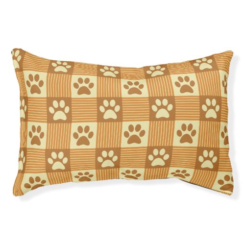 Dog Paw Print Gingham Pattern Cute Golden Brown Pet Bed