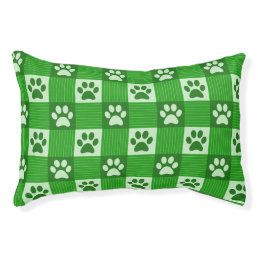 Dog Paw Print Gingham Pattern Cute Green Pet Bed