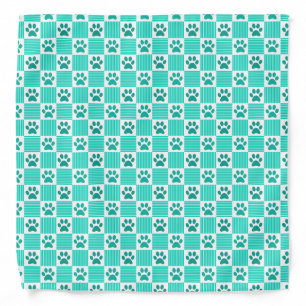 Dog Paw Print Gingham Pattern Cute Mint Green Pet Bandana