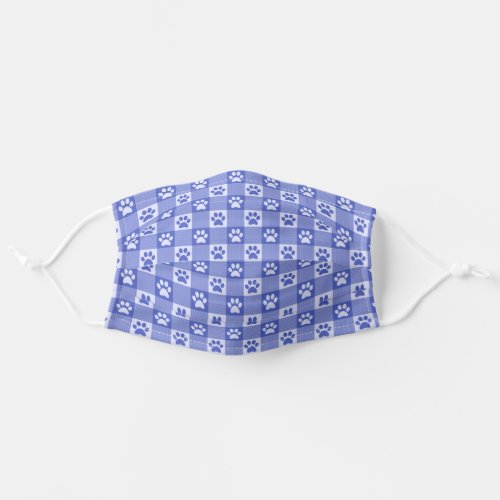 Dog Paw Print Gingham Pattern Cute Periwinkle Blue Adult Cloth Face Mask