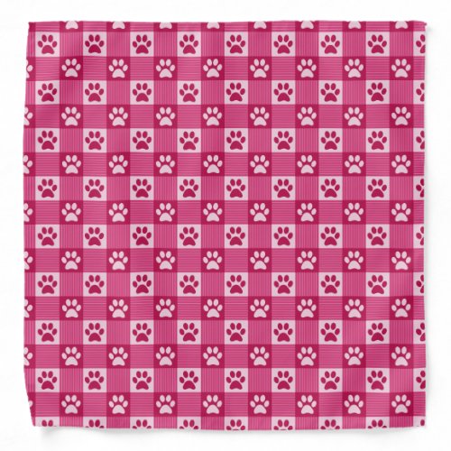 Dog Paw Print Gingham Pattern Cute Pink Pet Bandana