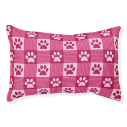 Dog Paw Print Gingham Pattern Cute Pink Pet Bed