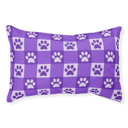 Dog Paw Print Gingham Pattern Cute Purple Pet Bed