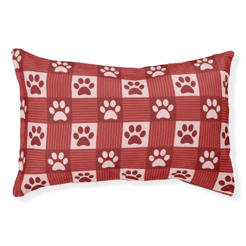 Dog Paw Print Gingham Pattern Cute Red Pet Bed