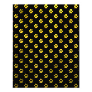 Dog Paw Print Gold Black Background Metallic Faux