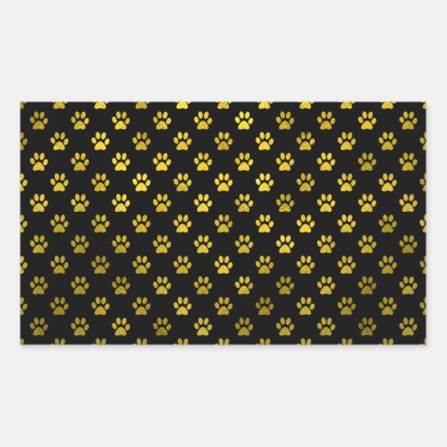 Dog Paw Print Gold Black Background Metallic Faux Rectangular Sticker