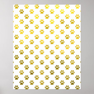 Dog Paw Print Gold White Metallic Faux Foil Paws