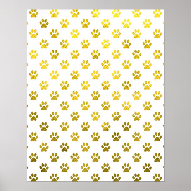Dog Paw Print Gold White Metallic Faux Foil Paws (Front)