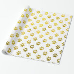 Dog Paw Print Gold White Metallic Faux Foil Paws Wrapping Paper at Zazzle