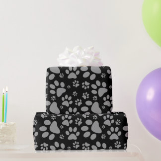Dog Paw Print Gray and Black Wrapping Paper