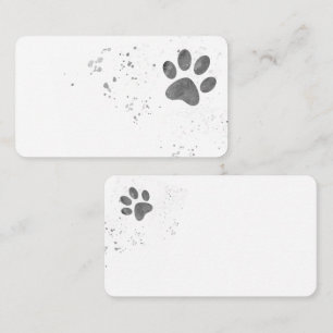 dog paw print gray and white paint splatter business card