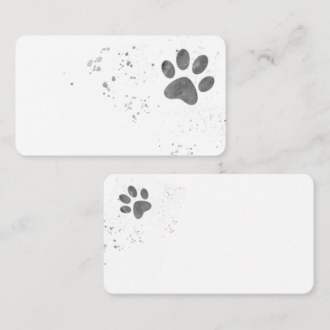 dog paw print gray and white paint splatter business card (Front/Back)