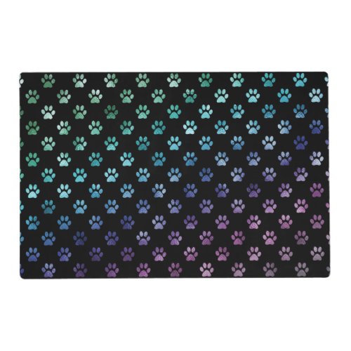 Dog Paw Print Green Blue Purple Rainbow Black Placemat