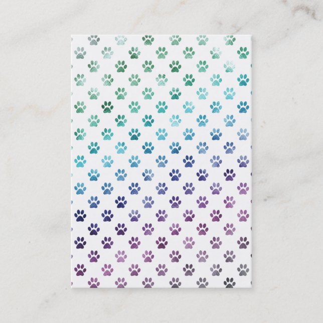 Dog Paw Print Green Blue Purple Rainbow White Business Card (Front)
