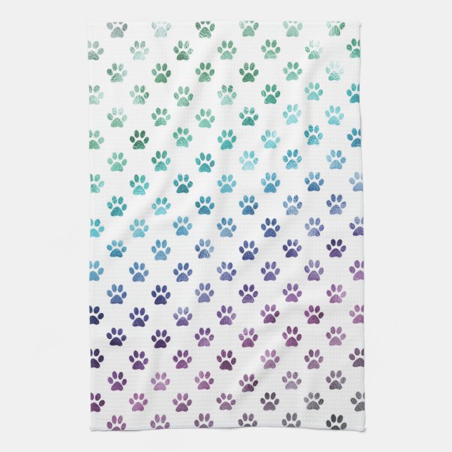 Dog Paw Print Green Blue Purple Rainbow White Towel (Vertical)