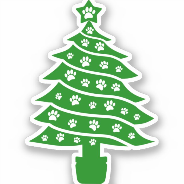 Dog Paw Print Green Christmas Tree Sticker (Front)