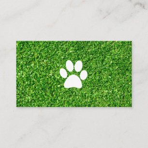 Dog Paw Print   Green Grass Background Business Card