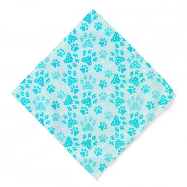 Dog Paw Print Heart Pattern Blue White Bandana (Front)