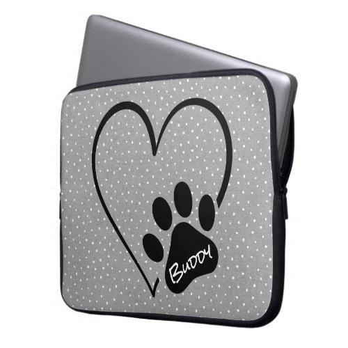 Dog Paw Print Heart with Name  Laptop Sleeve