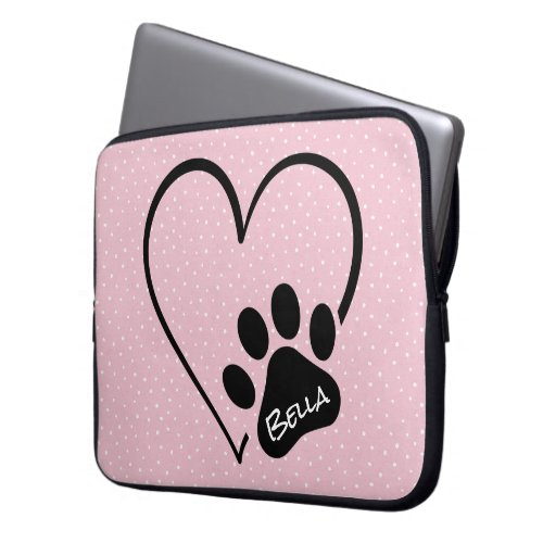 Dog Paw Print Heart with Name  Laptop Sleeve