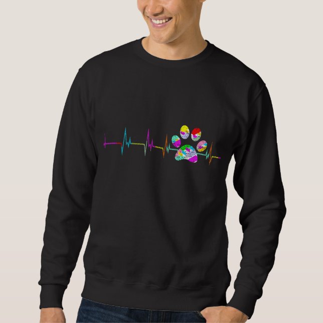 Dog Paw Print Heartbeat Women Girls Mom Love Dogs  Sweatshirt (Front)