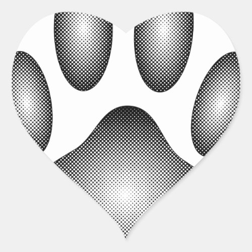 Dog Paw Print In Black and White Gradients Heart Sticker