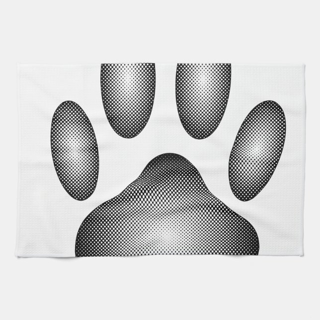 Dog Paw Print In Black and White Gradients Kitchen Towel (Horizontal)