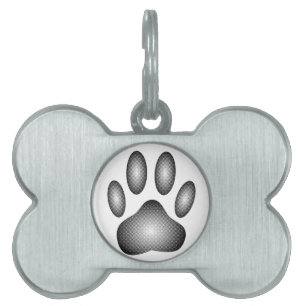 Dog Paw Print In Black and White Gradients Pet Tag