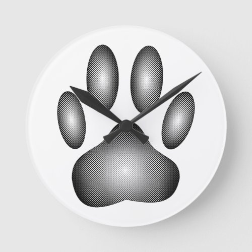 Dog Paw Print In Black and White Gradients Round Clock
