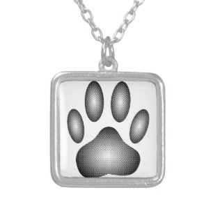 Dog Paw Print In Black and White Gradients Silver Plated Necklace