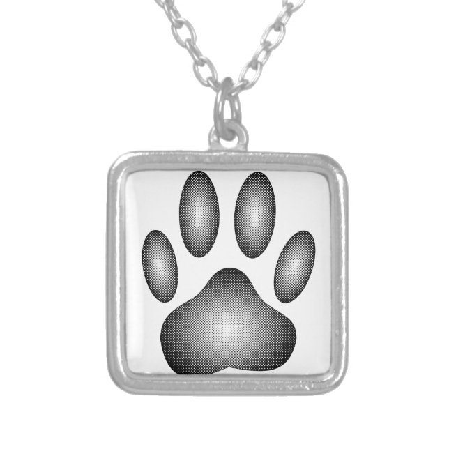 Dog Paw Print In Black and White Gradients Silver Plated Necklace (Front)